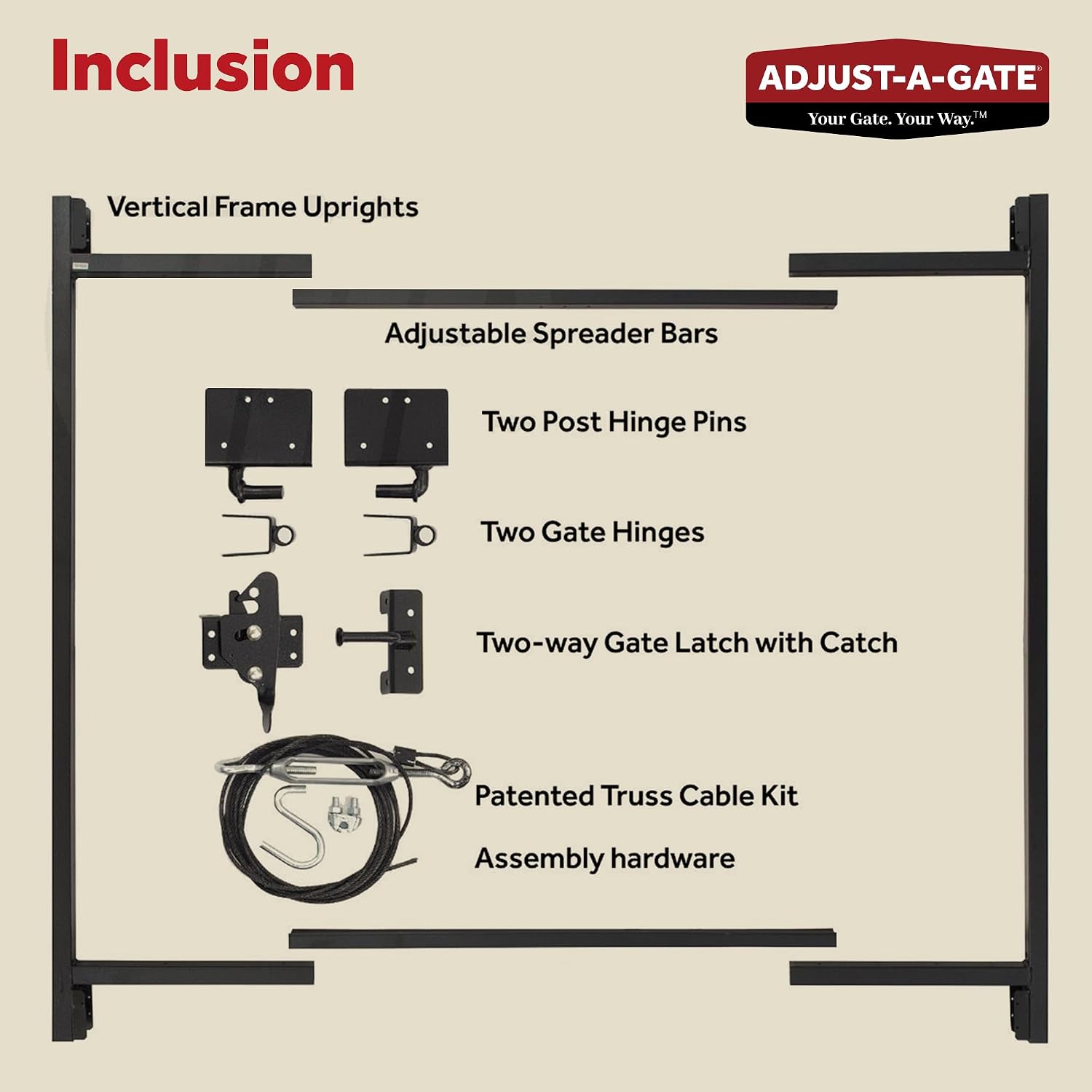 Adjust-A-Gate Gate Opener Kit, Complete System for Openings 60'-96', Heights 3' to 4'