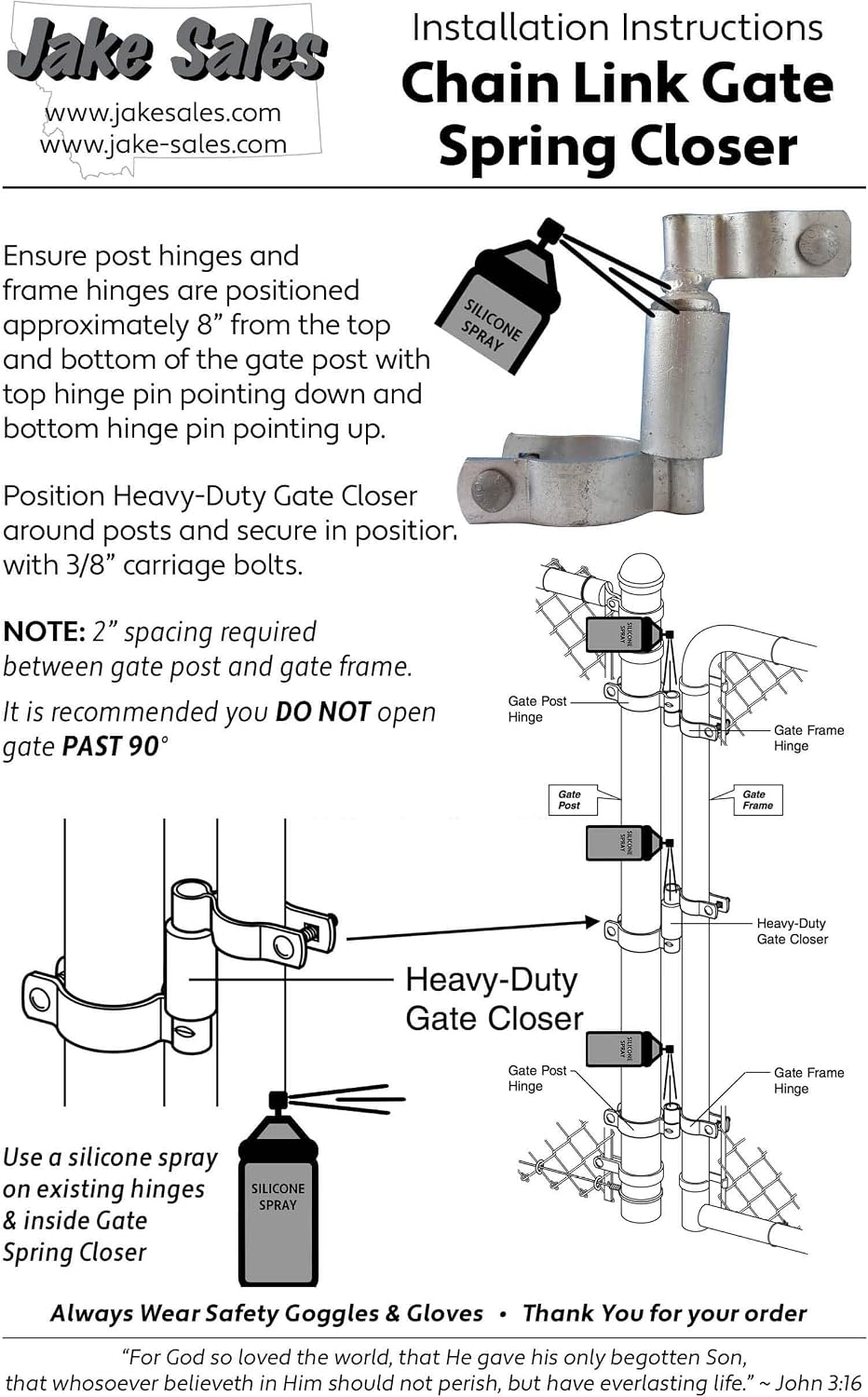 Chain Link Gate Spring Closer for 1-7/8' OD Gate Post and 1-3/8' OD Gate Frame - Self Closing - Economy CASE Qty 20