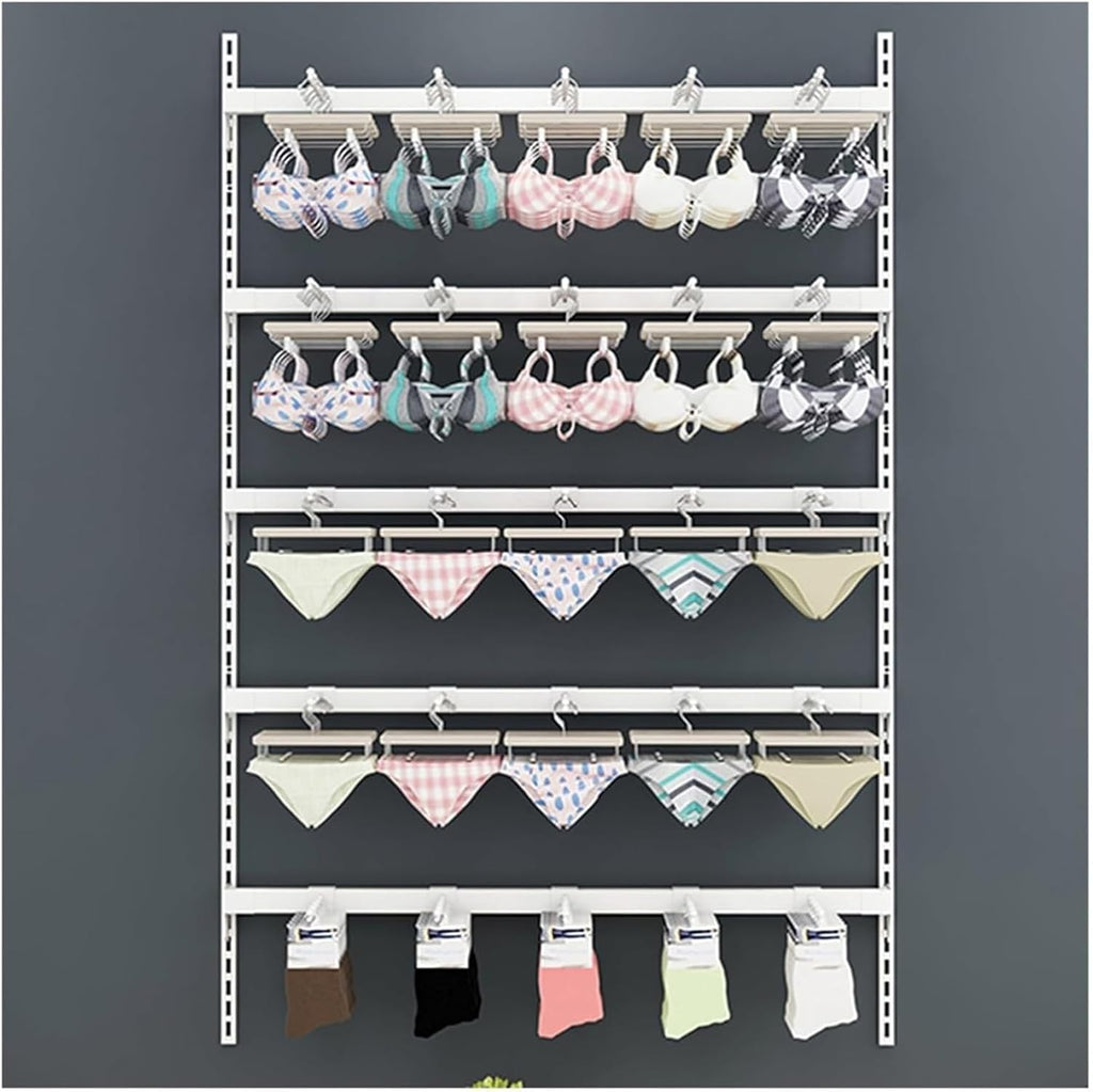 Clothes Rail Garment Rack 5 Tiers Wall Mounted Underwear Store Bra Display Rack, Socks Organizer Display Stand, Metal Storage Rack for Retail Stores/Farmers Markets(Wh