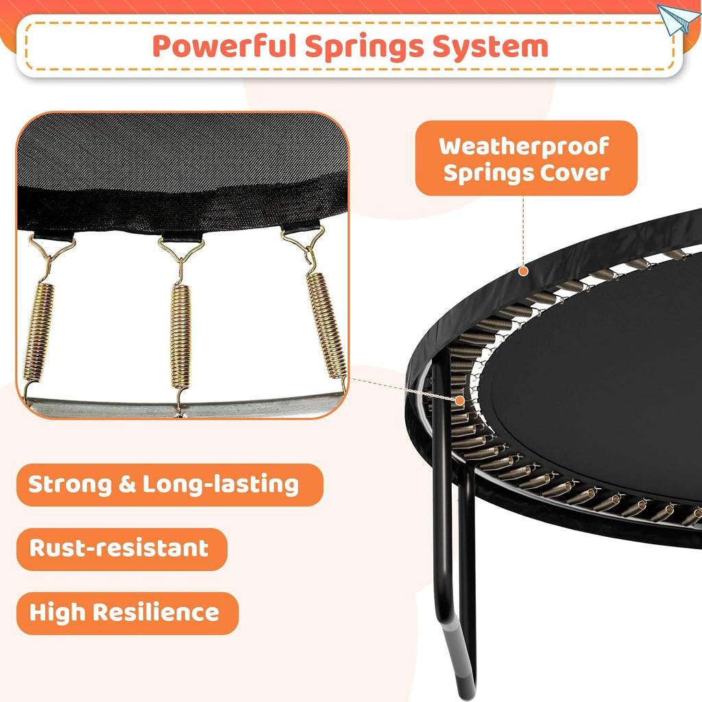 Zevemomo 12 FT Outdoor Kids Trampolines, 12 FT Trampoline with Basketball Hoop & Net, Coating Frame, Heavy Duty Pumpkin Trampolines, Black