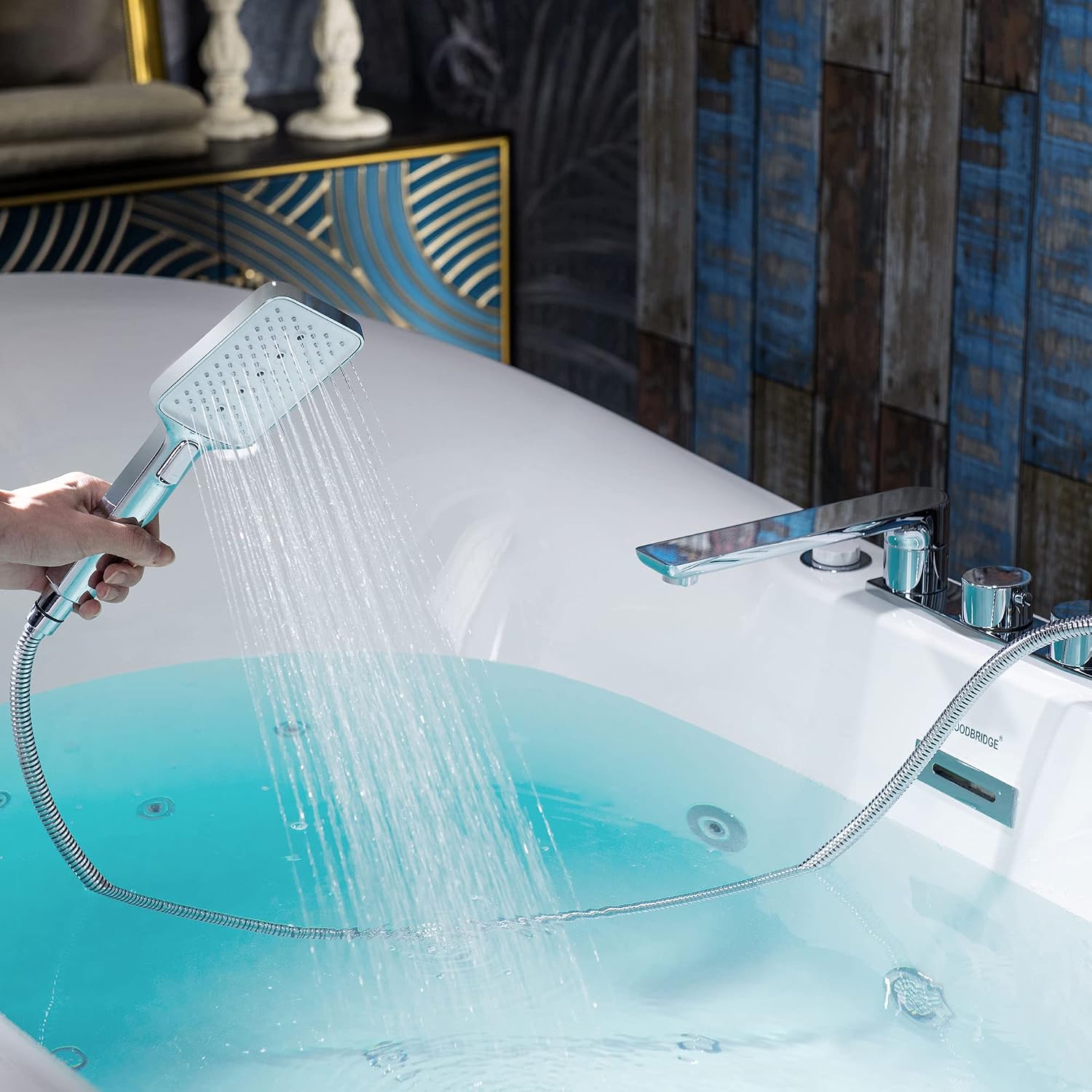 WOODBRIDGE 72' x 35-3/8' Whirlpool Water Jetted and Air Bubble Freestanding Heated Soaking Combination Bathtub wirh LED control panel and Faucet,BJ-400+F0041