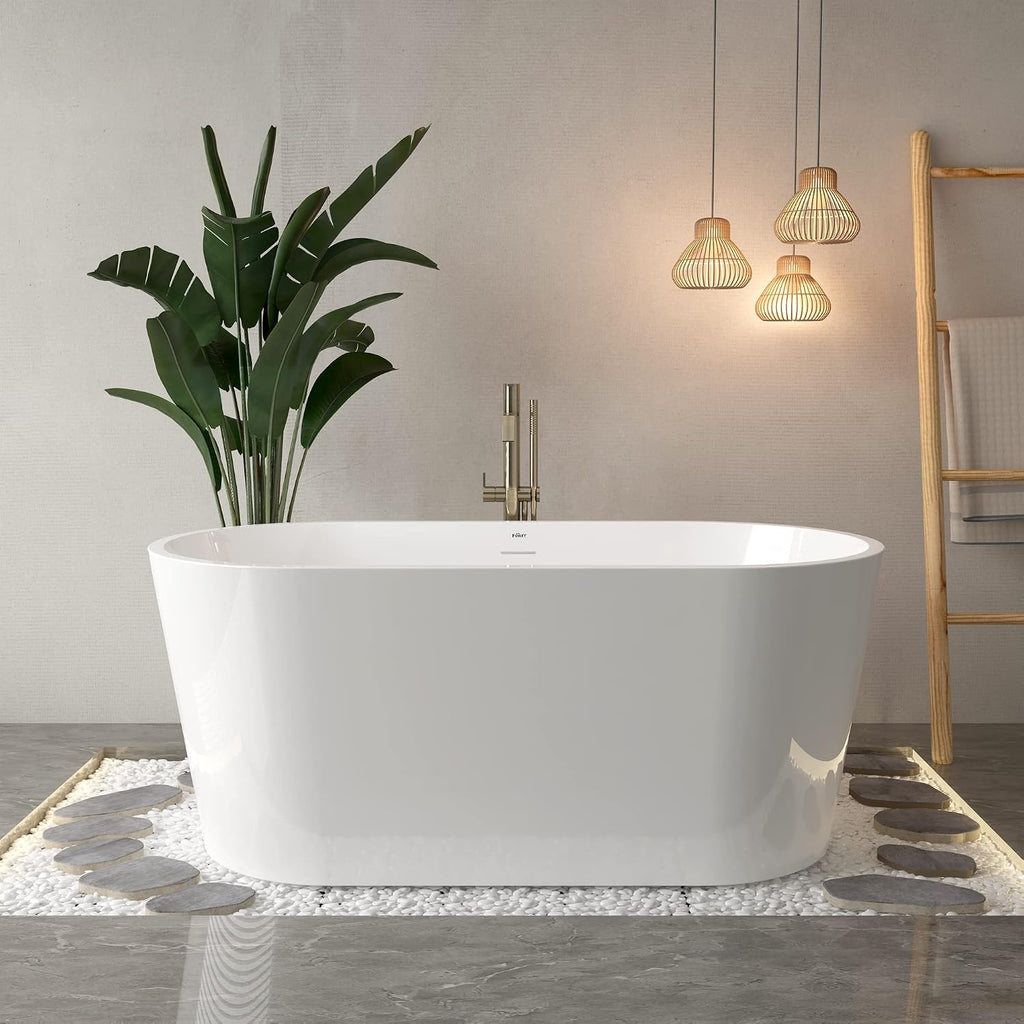 FerdY Luzon 55' Acrylic Freestanding Bathtub, Ergonomic Lightweight Classic Oval Soaking Bathtub with Brushed Nickel Drain & Bath Pillow for Bathtub,Thick Tub Pillows, Breathable 4D Air Mesh