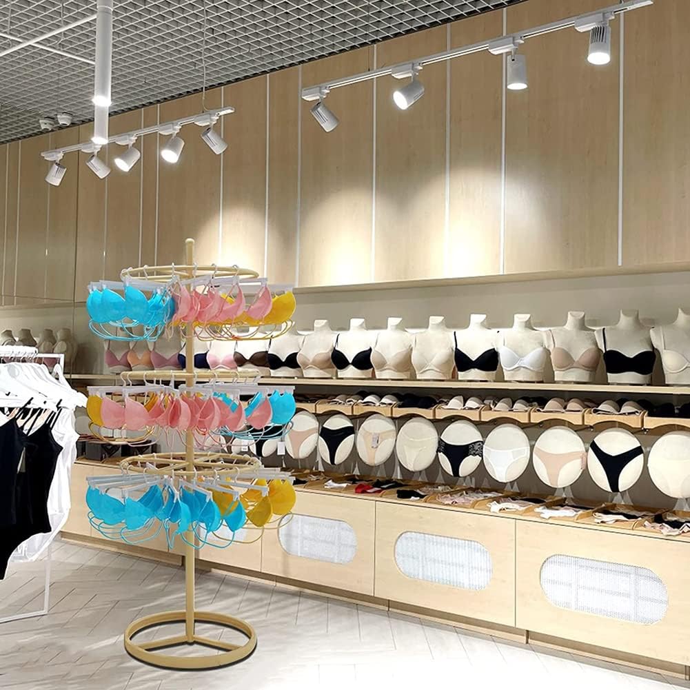 Clothing Store Rotating Underwear Display Rack, 3 Tier Metal Bra Rack Shorts Socks Freestanding Garment Rack Hanger, Floor-Standing Clothes Organizer for Retail Store Boutique