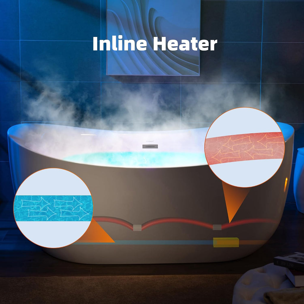 WOODBRIDGE 72' x 35-3/8' Whirlpool Water Jetted and Air Bubble Freestanding Heated Soaking Combination Bathtub with LED control panel,Matte Black drain and overflow,BM400