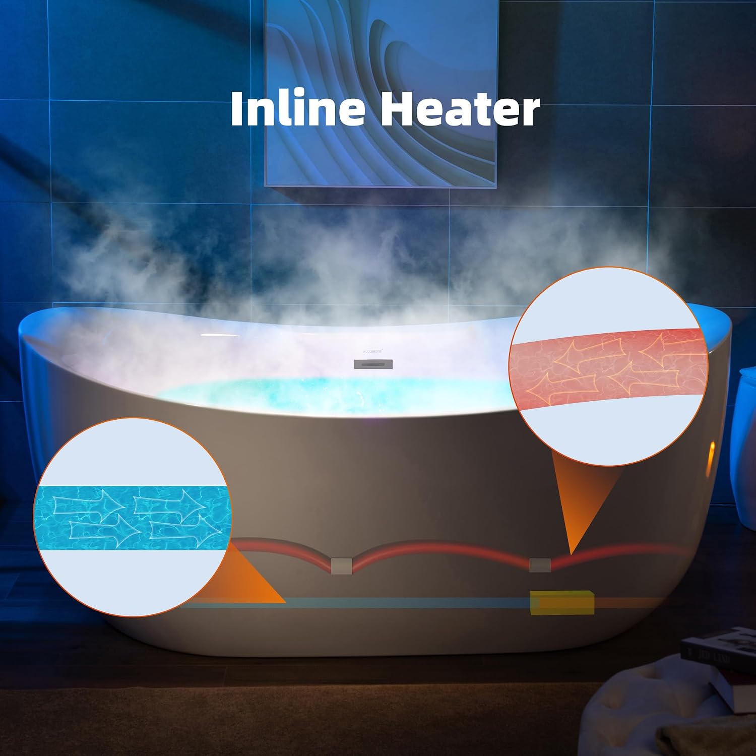 WOODBRIDGE 72' x 35-3/8' Whirlpool Water Jetted and Air Bubble Freestanding Heated Soaking Combination Bathtub with LED control panel,Matte Black drain and overflow,BM400