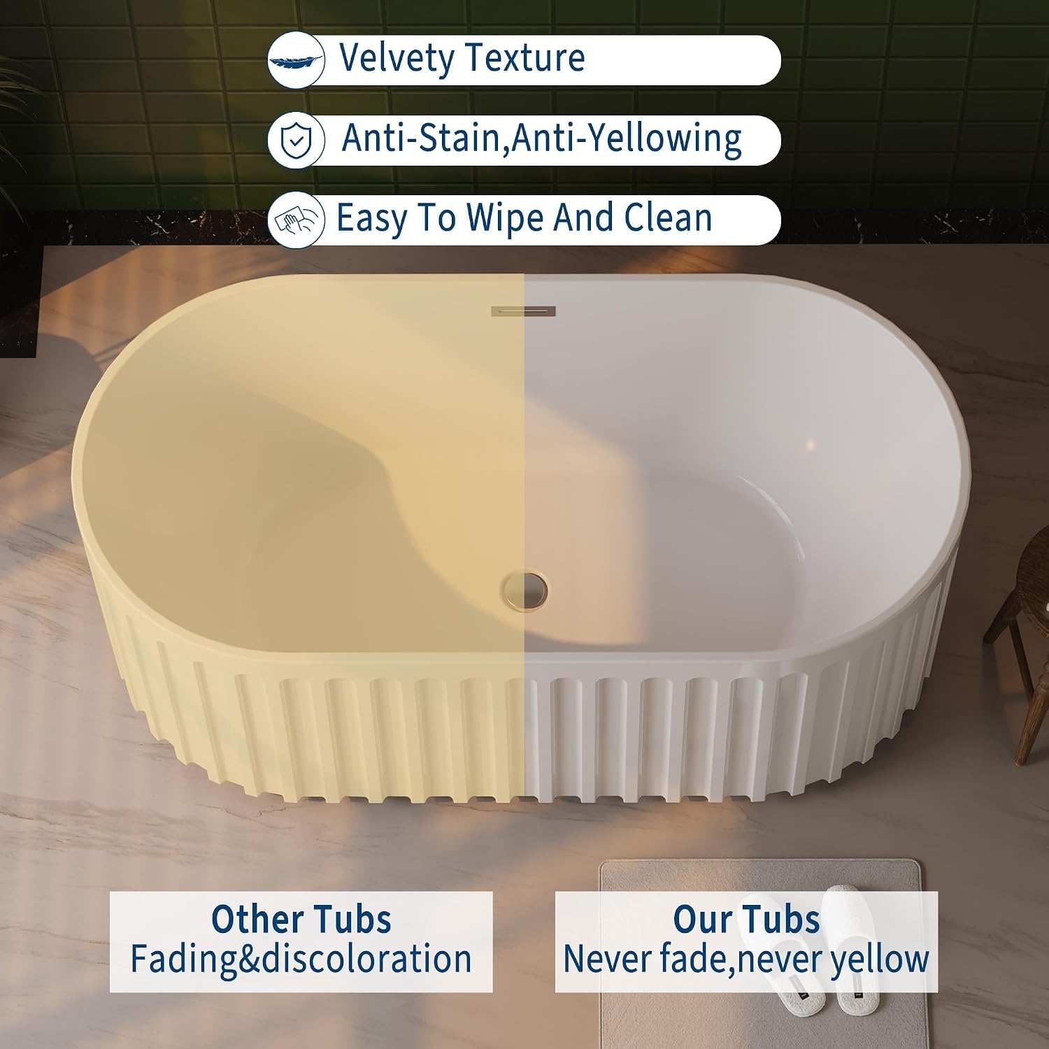 67'Acrylic Freestanding Bathtub, Modern Soaking Tub with Matte Drain and Overflow, Ergonomic Deep Design, Double-Walled Insulation, CUPC Certified, Easy Clean, Slip-Resistant