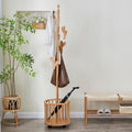 CozyDH Solid Wood Coat Rack Freestanding with Lockable 360° Rotary Casters, Coat Tree Stand with Umbrella Holder & Laundry Basket Storage & 12 Hooks, Natural