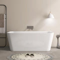 SJ STAR&JANE 59 Inch Acrylic Freestanding Bathtub,Modern Back to Wall Soaking Tub, Stand alone Acrylic Tub Integrated Center Drain & Overflow, Glossy White