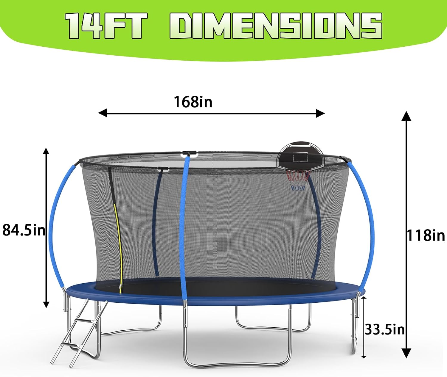 Tranpoline 10FT 12FT 14FT 16FT Tranpoline for Kids with Safety Enclosure Net Recreational Tranpoline for Adults ASTM Approval Backyard Outdoor Tranpoline with Basketball Hoop