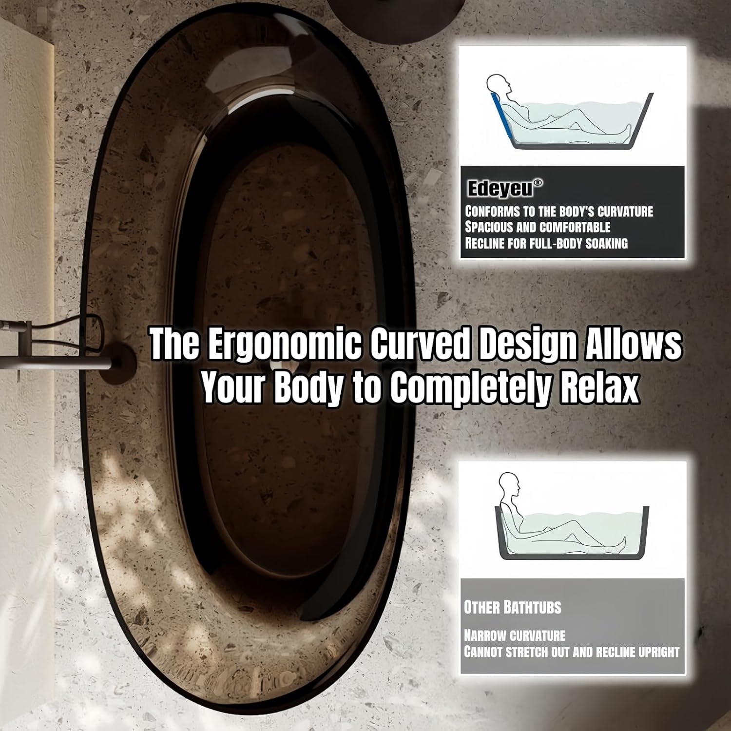 68' Edeyeu Freestanding Bathtub - Clear Oval Resin Extra Deep Soaking Tub, Ergonomic Solid Surface Bathtub Alternative With Handcrafted Finish for Luxury Modern Bathrooms Green