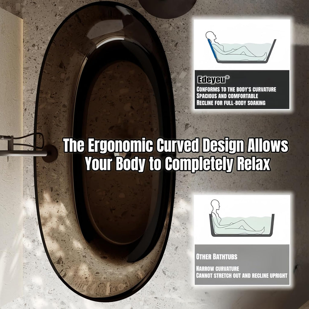 52' Edeyeu Freestanding Bathtub - Clear Oval Resin Extra Deep Soaking Tub, Ergonomic Solid Surface Bathtub Alternative With Handcrafted Finish for Luxury Modern Bathrooms Green