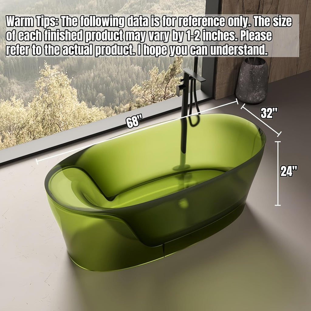 68' Edeyeu Colorful Freestanding Bathtub - Modern Crystal-Like Soaker Tub with Natural Resin Material, Durable Stand Alone Bathtub for Luxury Bathroom Décor, with drainBrown