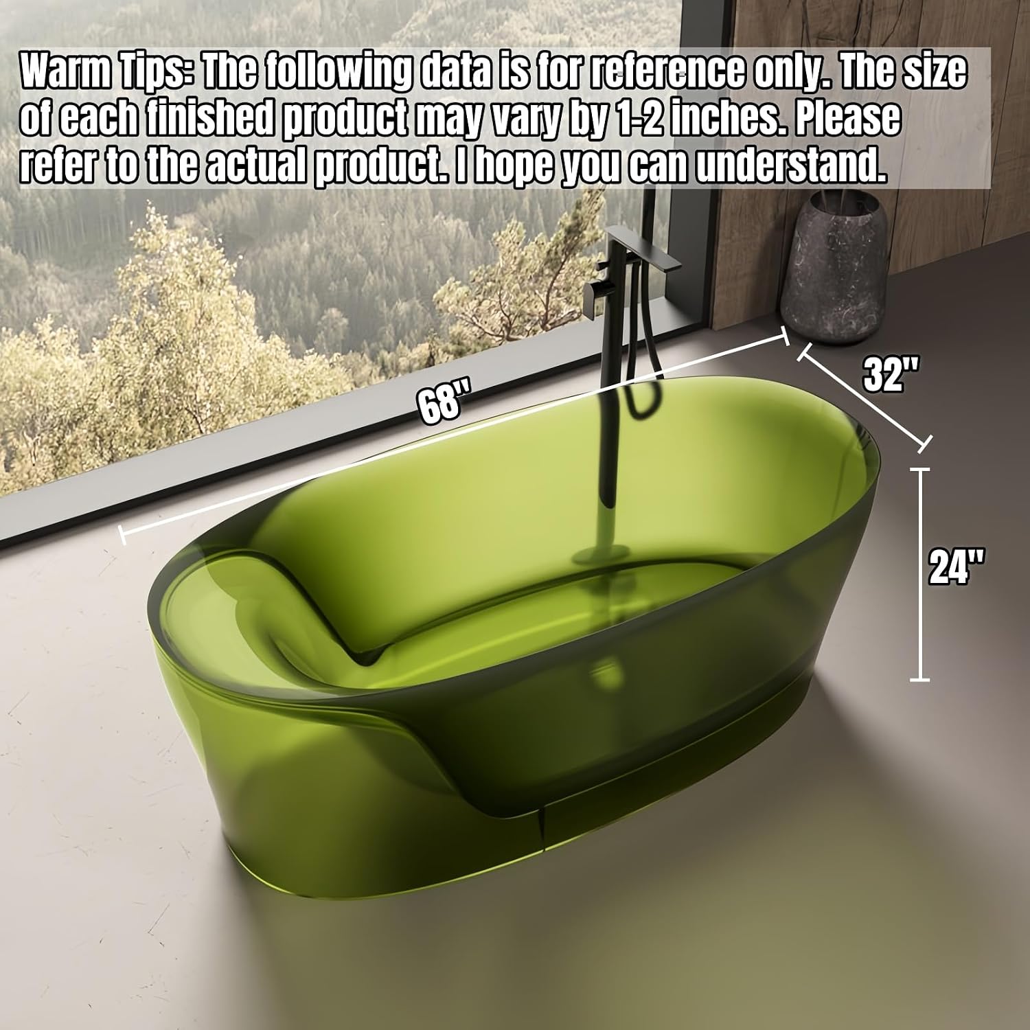 68' Edeyeu Colorful Freestanding Bathtub - Modern Crystal-Like Soaker Tub with Natural Resin Material, Durable Stand Alone Bathtub for Luxury Bathroom Décor, with drainBrown