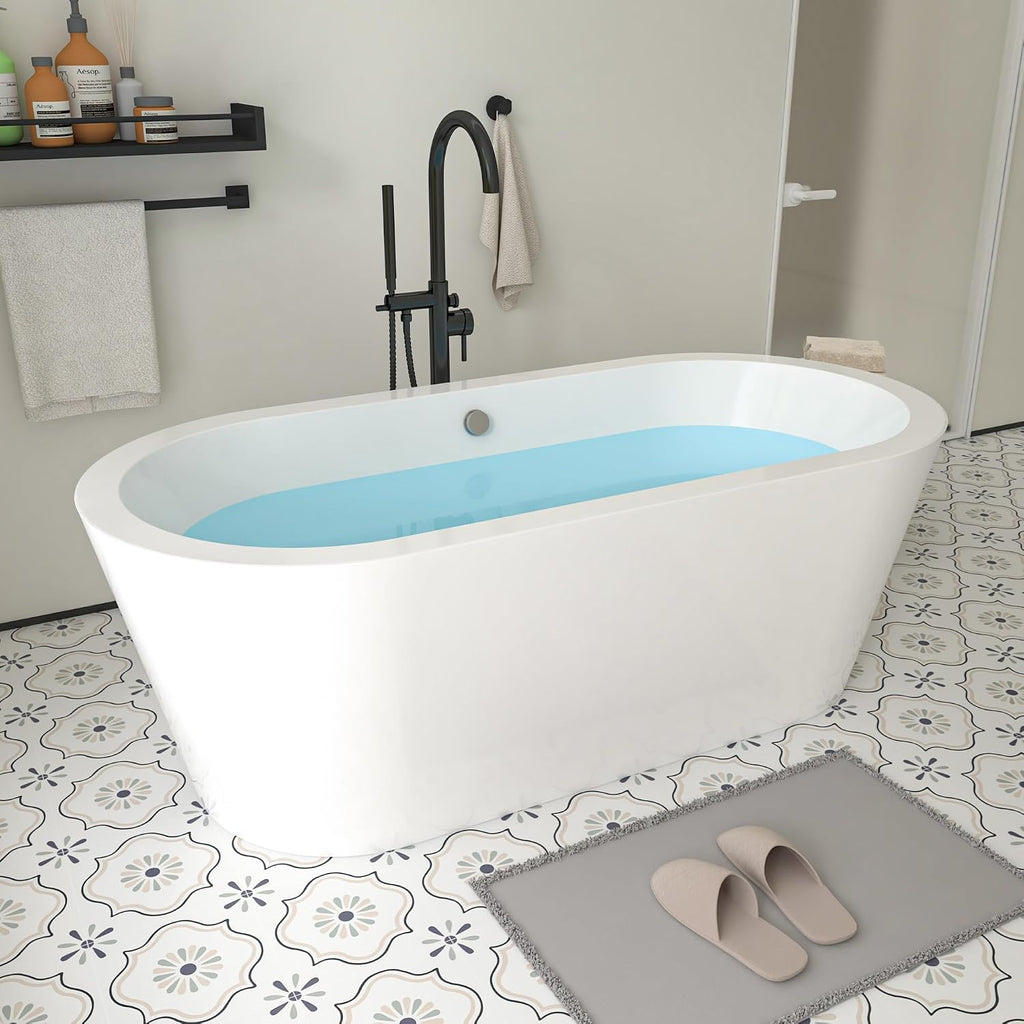 HomeBeyond 68 Inch White Freestanding Bathtub | Acrylic Free Standing Soaking Tub, Morden Bathroom Stand Alone Tub Suitable for 1-2 Person Bathing
