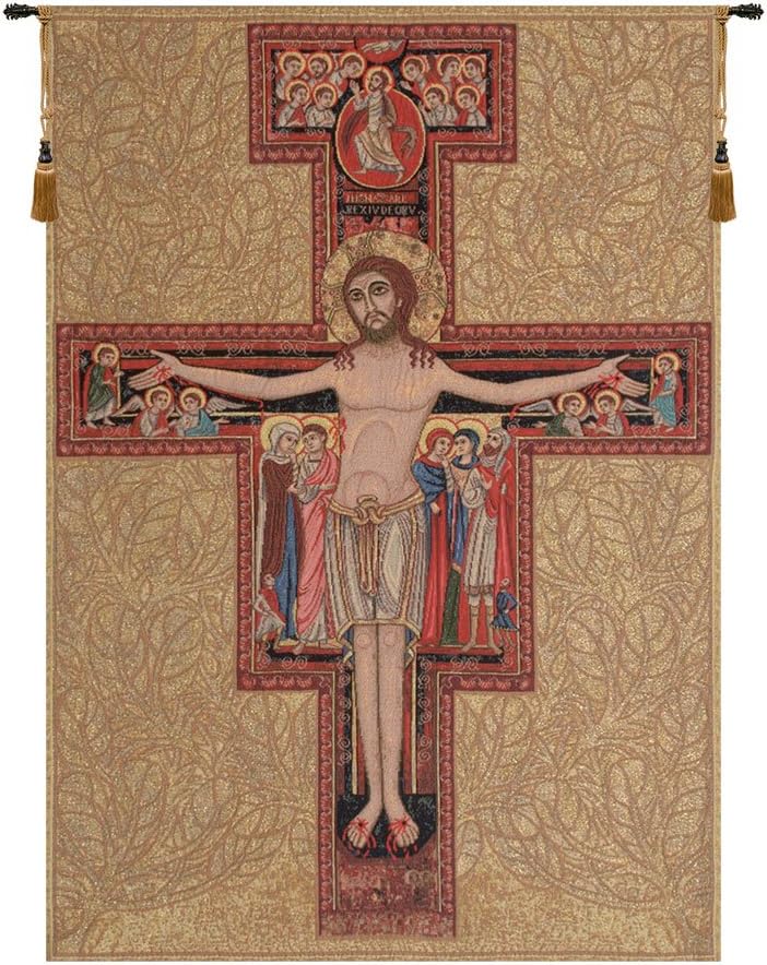 Charlotte Home Furnishings Inc. Crucifix Of St. Damian Italian Tapestry Wall Hanging 35 X 25 Inch Viscose Cotton And Polyester Blend Wall Art Perfect For Home Decor And Wall Decor