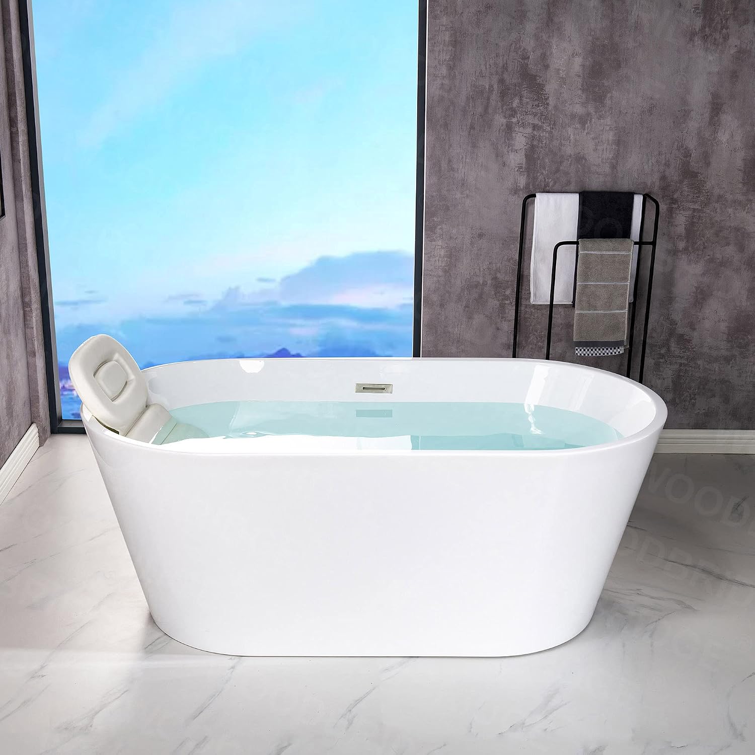 WOODBRIDGE 54' Acrylic Freestanding Bathtub Contemporary Soaking White Tub with Chrome Overflow and Drain,BTA1702-C-Drain &O