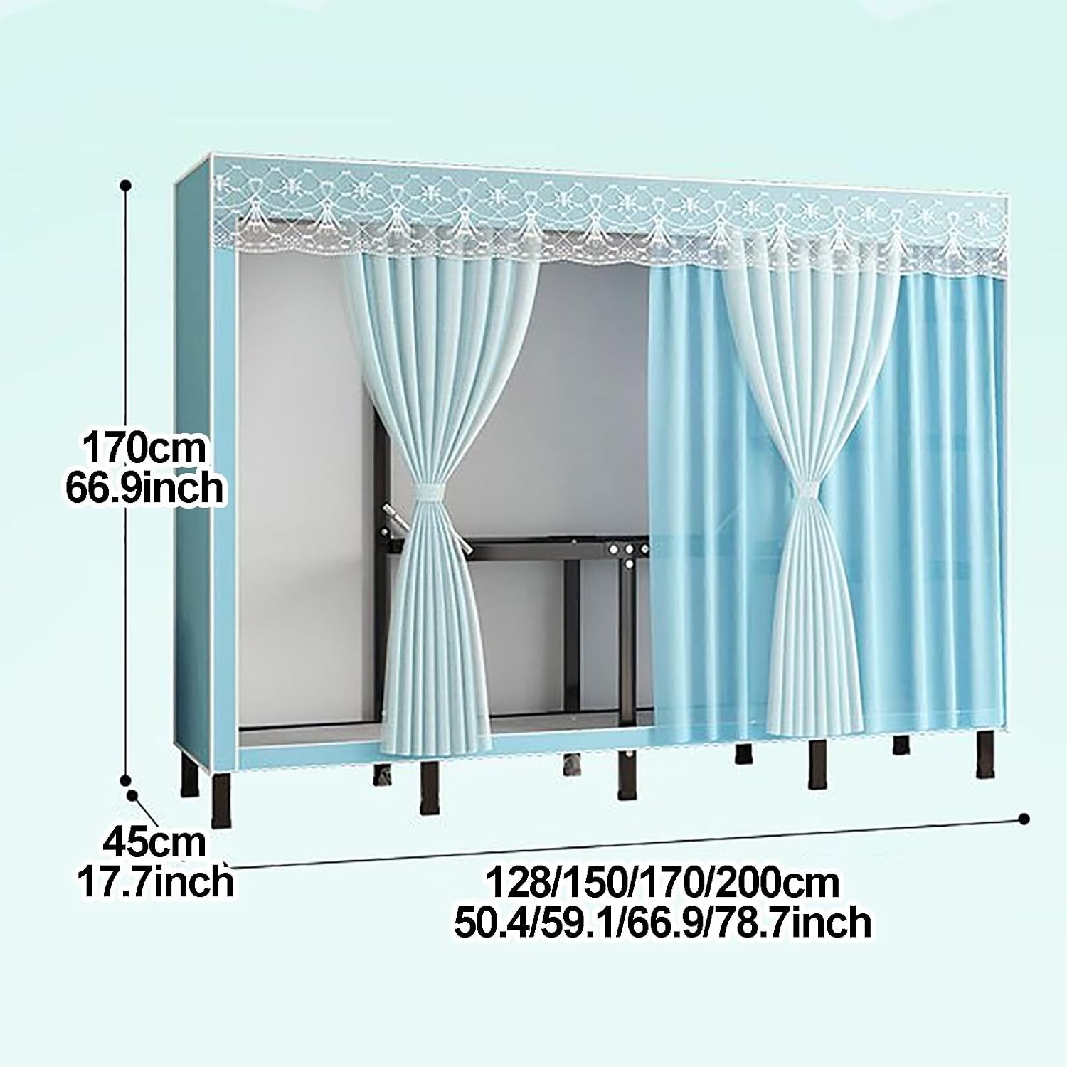 Foldable Portable Wardrobe Closet With Cover, Metal Clothes Rack, Covered Garment Rack For Hanging Clothes, Clothing Coat Storage Organizer(Green,200cm/78.7inch)