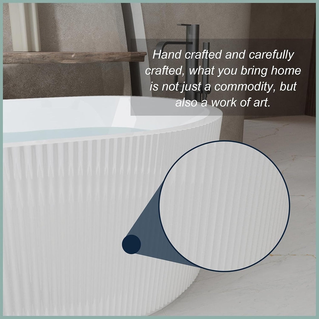 59' Acrylic Bath Tub Glossy White Linear Freestanding Bathtub Modern 55 Gal Stand Alone Soaking Tub with Pop-Up Chrome Drain & Overflow for Indoor Bathing