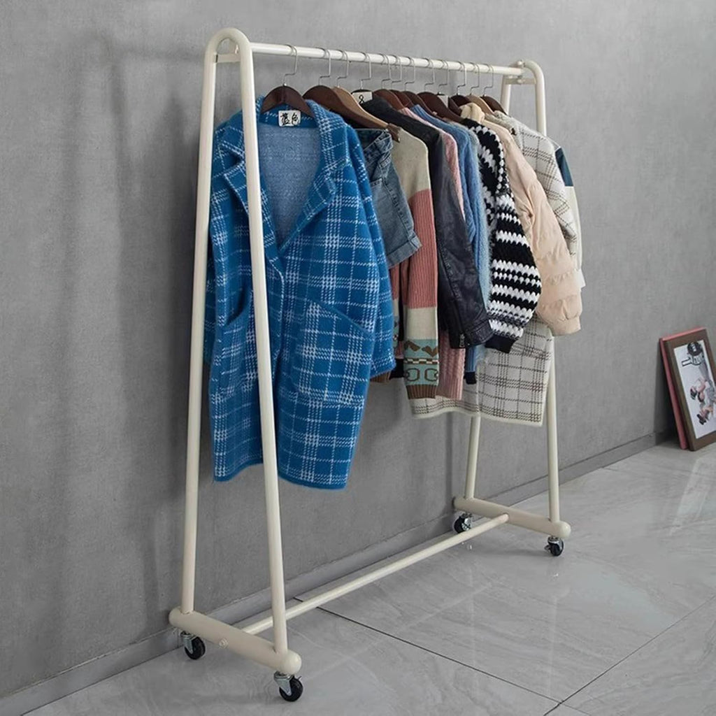 Heavy duty Garment rack Rolling Clothing Rack With Wheels Commercial Heavy Duty Clothes Rail For Hanging Clothes Single Rod Coat Rack For Bedroom And Boutiques Portable Clothes Organ (Black 100X40X16