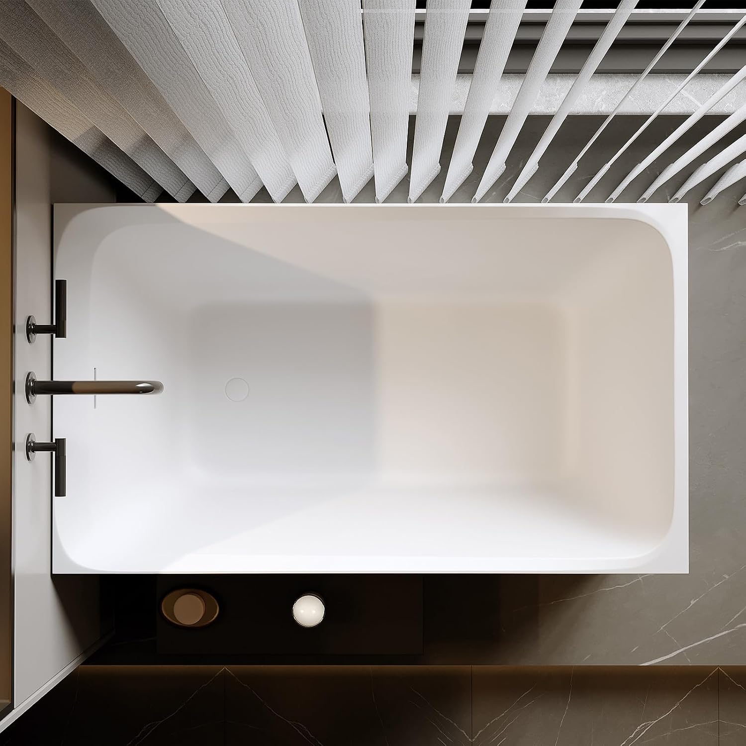 51'' Freestanding Bathtub for Adult, Contemporary Resin Stone Soaking Bathtub Solid Surface Modern Stand Alone Tub with Overflow and Pop-up Drain, Japanese soaking tub White (Rectangular)