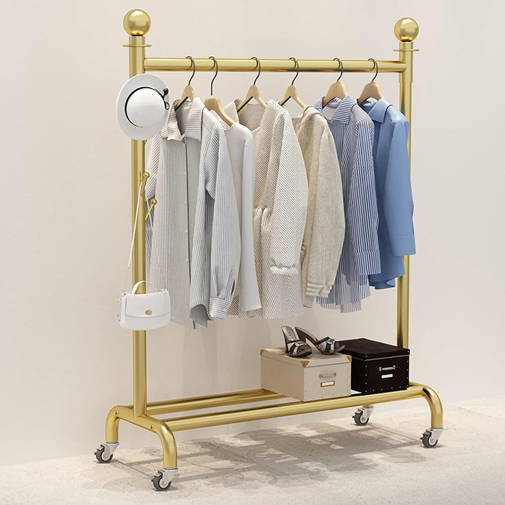 Garment Rack with Wheels & Shelf - Stylish Coat Rack for Bedroom, Living Room & Retail Display - Convenient Storage Solution