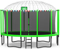 Exal Trampoline Outdoor with Basketball Hoop and Enclosure Net, 1500LBS Backyard Heavy Duty Trampoline ASTM CPC Certified Kids Trampoline, Light, Sprinkler, Socks, No-Gap Pad, Wind Stakes Included