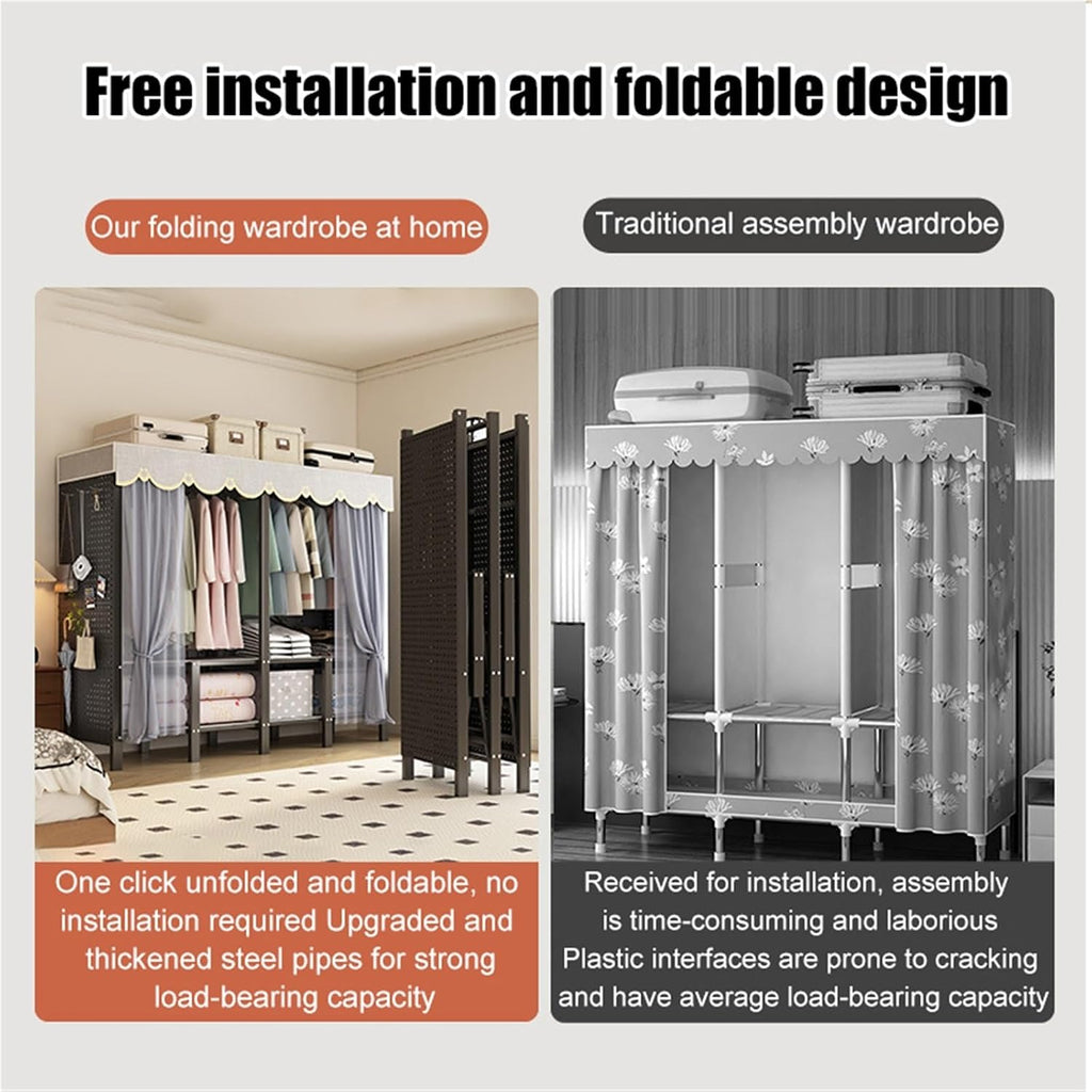 Heavy Duty Portable Closet, Portable Closet Rack,Foldable Wardrobe Closet With Cover,Freestanding Clothing Rack,Closet Organizer System,for Bedrooms, Apartments, Rental Properties(110CM)