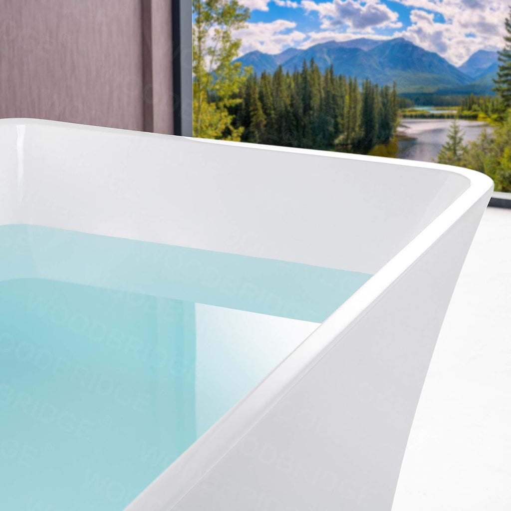 WOODBRIDGE 59'Freestanding White Acylic Soaking Bathtub with Chrome Drain and Overflow,BTA1509 -C-Drain &O