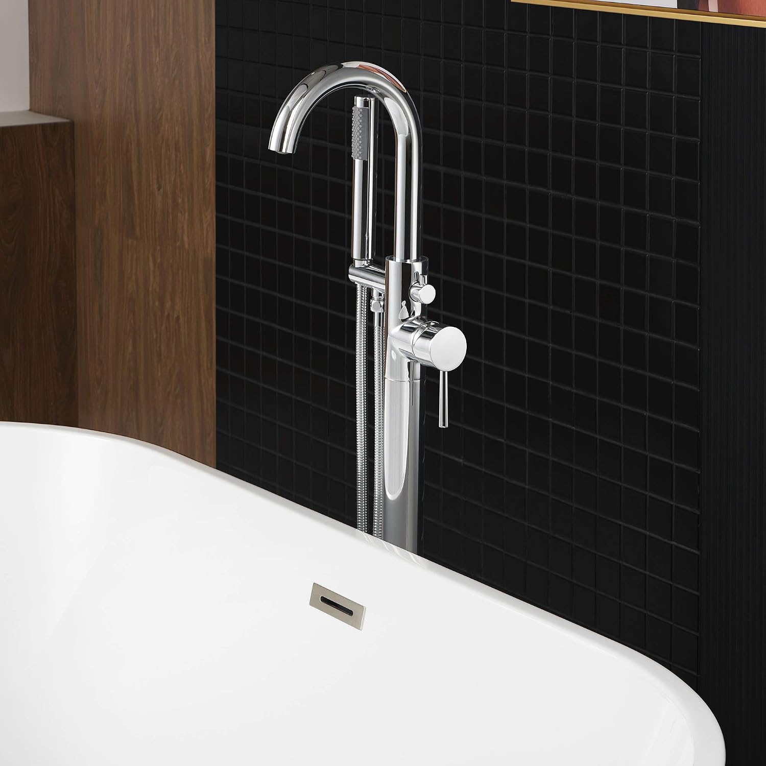 Woodbridge F0002 CH Freestanding Tub Filler Bathtub Chrome Floor Mount Brass Bathroom Faucets with Hand Shower
