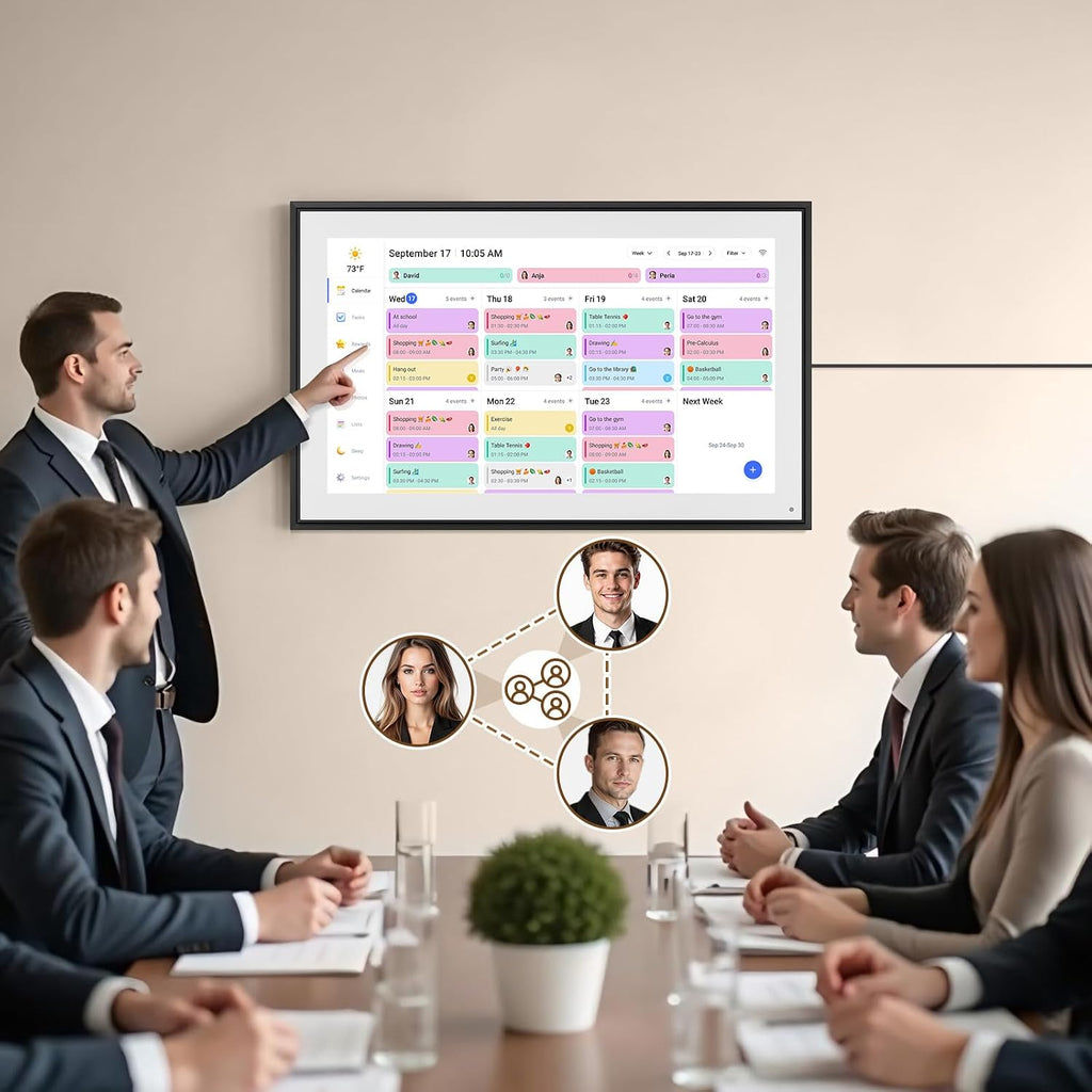 Smart Digital Calendar: 21.5-Inch Electronic Wall Calendars & Chore Chart, Full HD Interactive Touchscreen Display for Family Schedules Planner,Seamless Scheduling/Organizing-Wall/Desk Mountable-Black