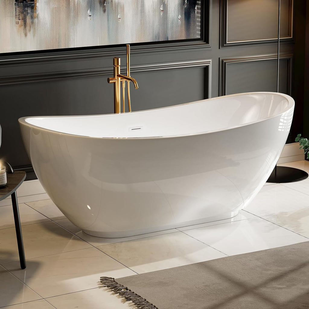 Empava 69' Freestanding Bathtub, Luxury Acrylic Soaking Tub, Modern Stand-Alone Design, Glossy White , cUPC Certified