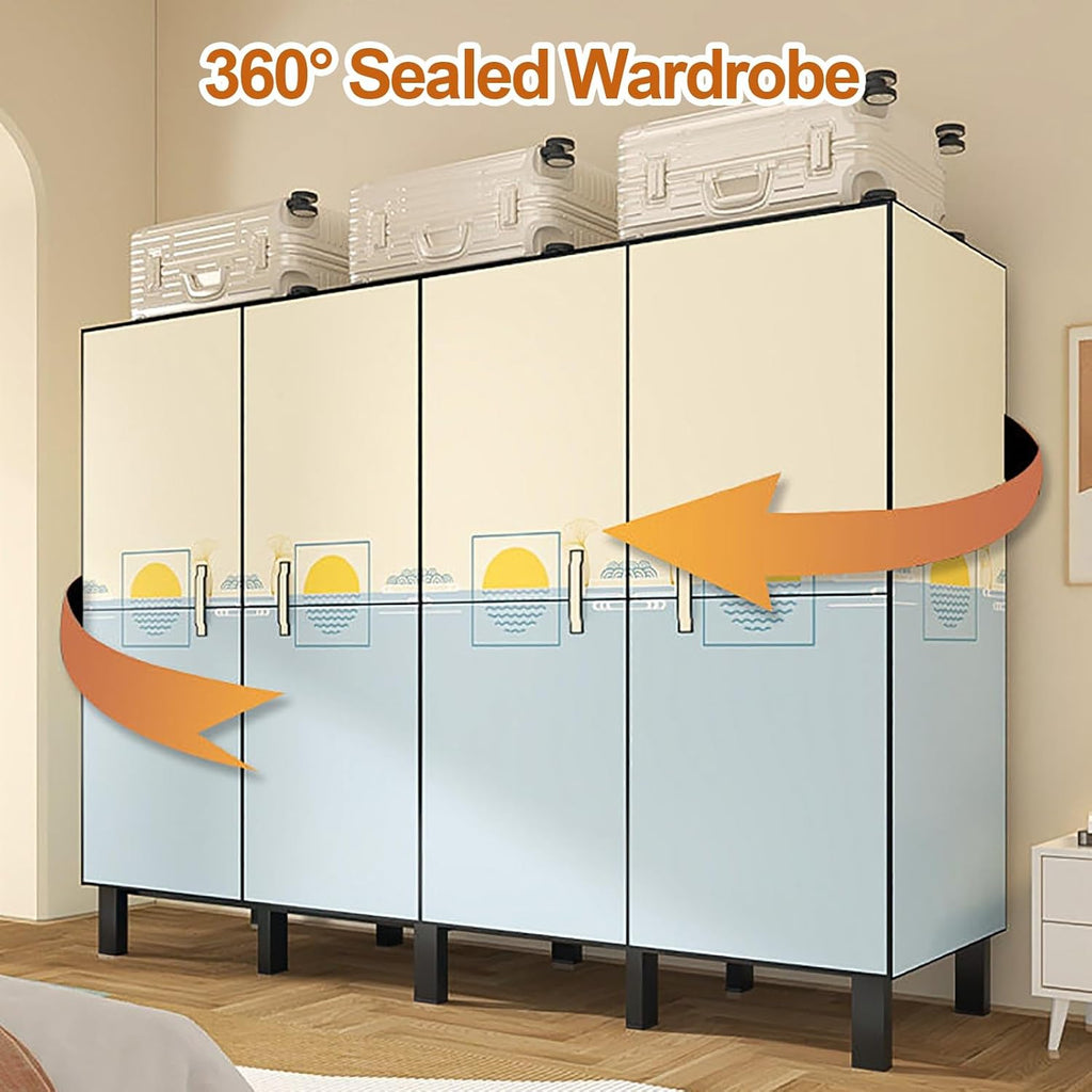 Foldable Wardrobe With Cover, 1200LBS Portable Closet, Portable Metal Covered Clothes Rack, Freestanding Closet Garment Rack, Clothing Shelves For Clothes Organizers(A,180cm/70.9inch)