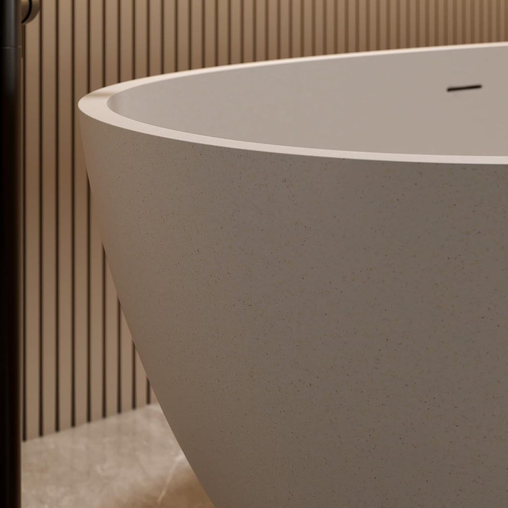 KEIKI 63'' Freestanding Bathtub, Resin Stone Soaking Bathtub with Solid Surface, Modern Tubs with Overflow and Pop-up Drain