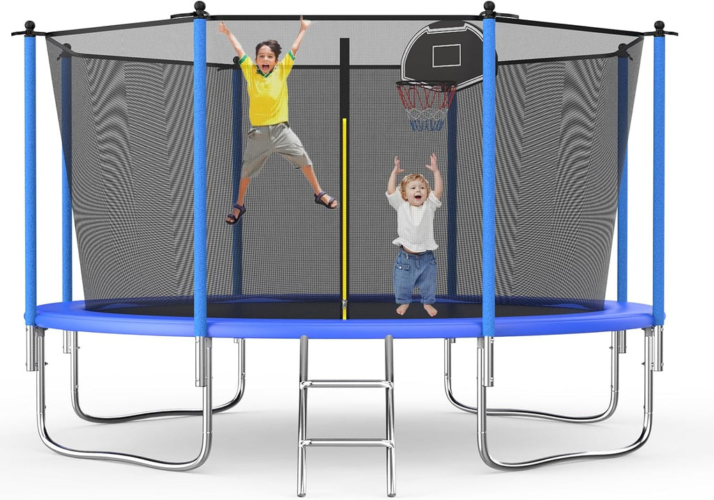 Tranpoline 10FT 12FT 14FT 16FT Tranpoline for Kids with Safety Enclosure Net Recreational Tranpoline for Adults ASTM Approval Backyard Outdoor Tranpoline with Basketball Hoop