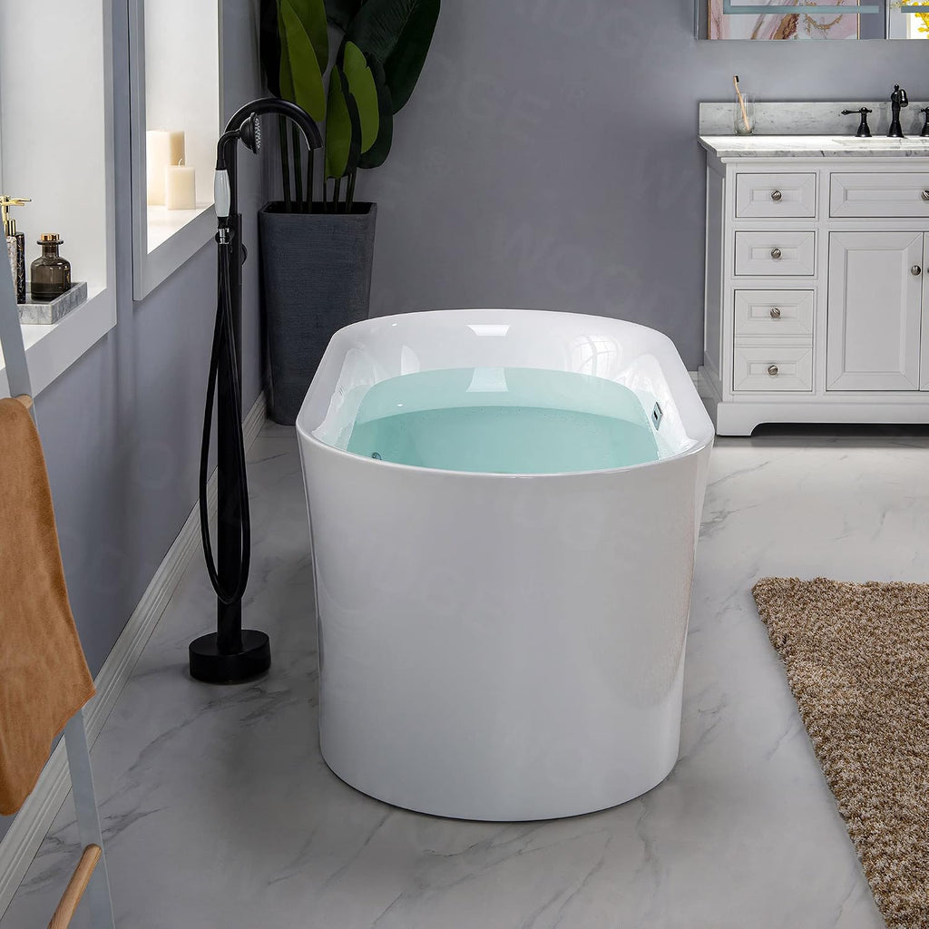 WOODBRIDGE 59' Air Bubble Acrylic Freestanding Bathtub Contemporary Soaking Tub, White Acrylic wirh Oil Rubbed Bronze Drain and Overflow,B0102-ORB