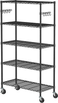 Wire Shelving with Wheels Metal Garage Storage Shelves Rack Unit 5 Tier Heavy Duty Steel Utility Rolling Shelve Adjustable Industrial Sturdy Shelving for Kitchen Garage Pantry Bathroom Laundry