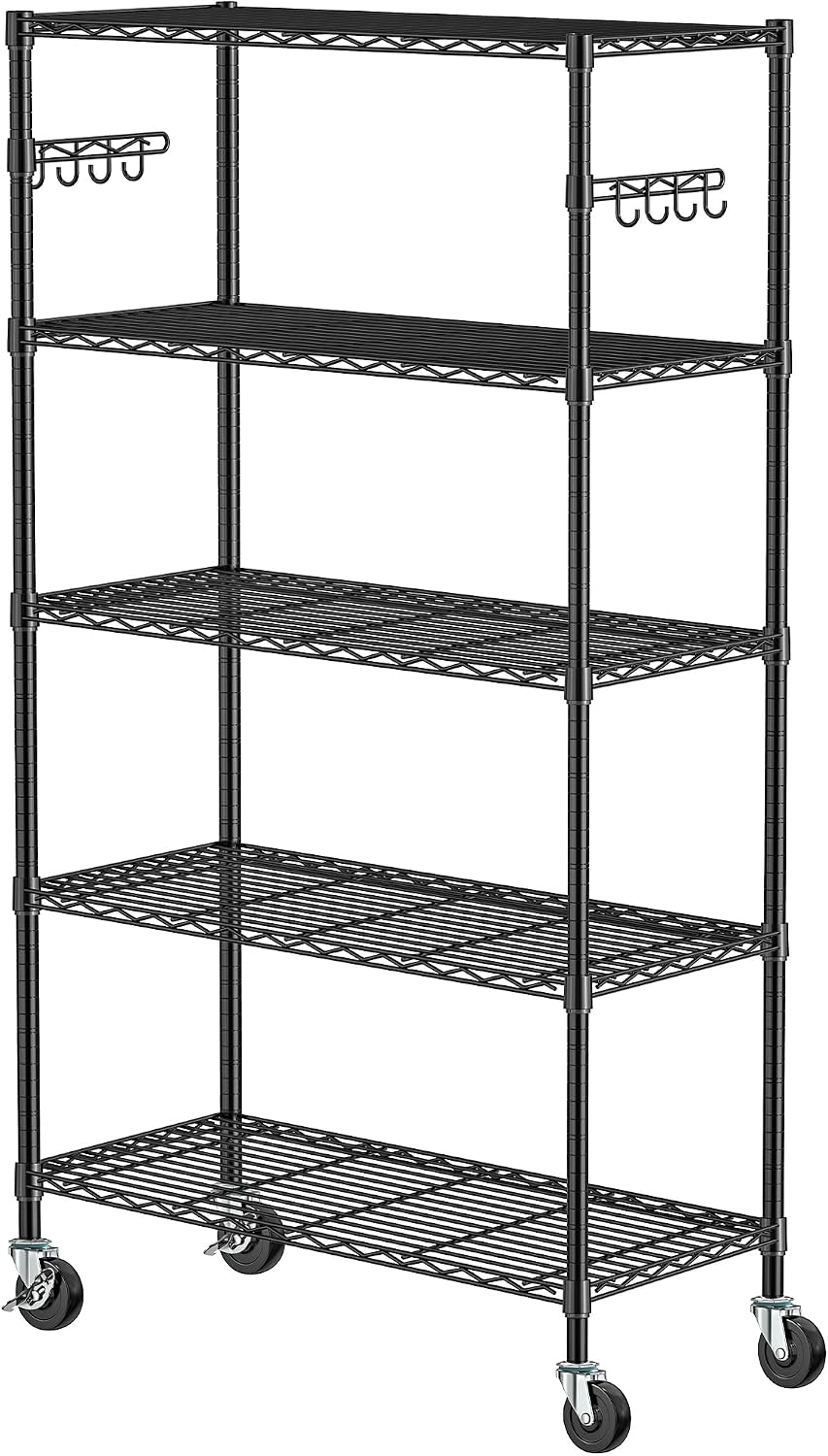 Wire Shelving with Wheels Metal Garage Storage Shelves Rack Unit 5 Tier Heavy Duty Steel Utility Rolling Shelve Adjustable Industrial Sturdy Shelving for Kitchen Garage Pantry Bathroom Laundry