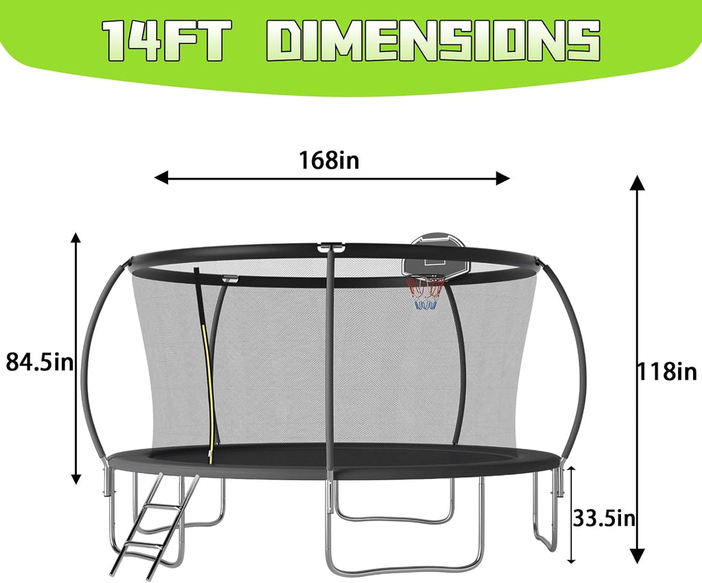 Tranpoline 10FT 12FT 14FT 16FT Tranpoline for Kids with Safety Enclosure Net Recreational Tranpoline for Adults ASTM Approval Backyard Outdoor Tranpoline with Basketball Hoop