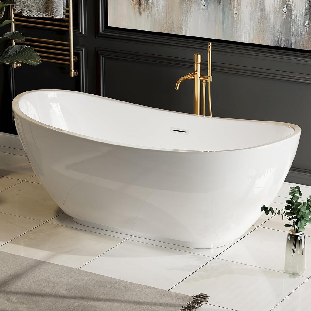 Empava 69' Freestanding Bathtub, Luxury Acrylic Soaking Tub, Modern Stand-Alone Design, Glossy White , cUPC Certified