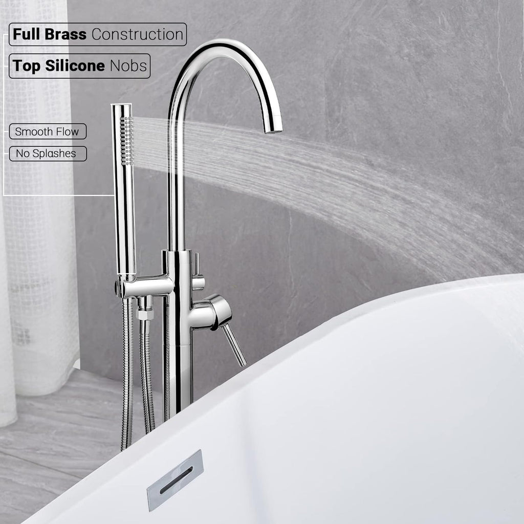 Freestanding Tub Faucets, Floor Mount Free Standing Tub Faucet, Brass Tub Filler, Freestanding Bathtub Faucet Shower Mixer Tap, Chrome