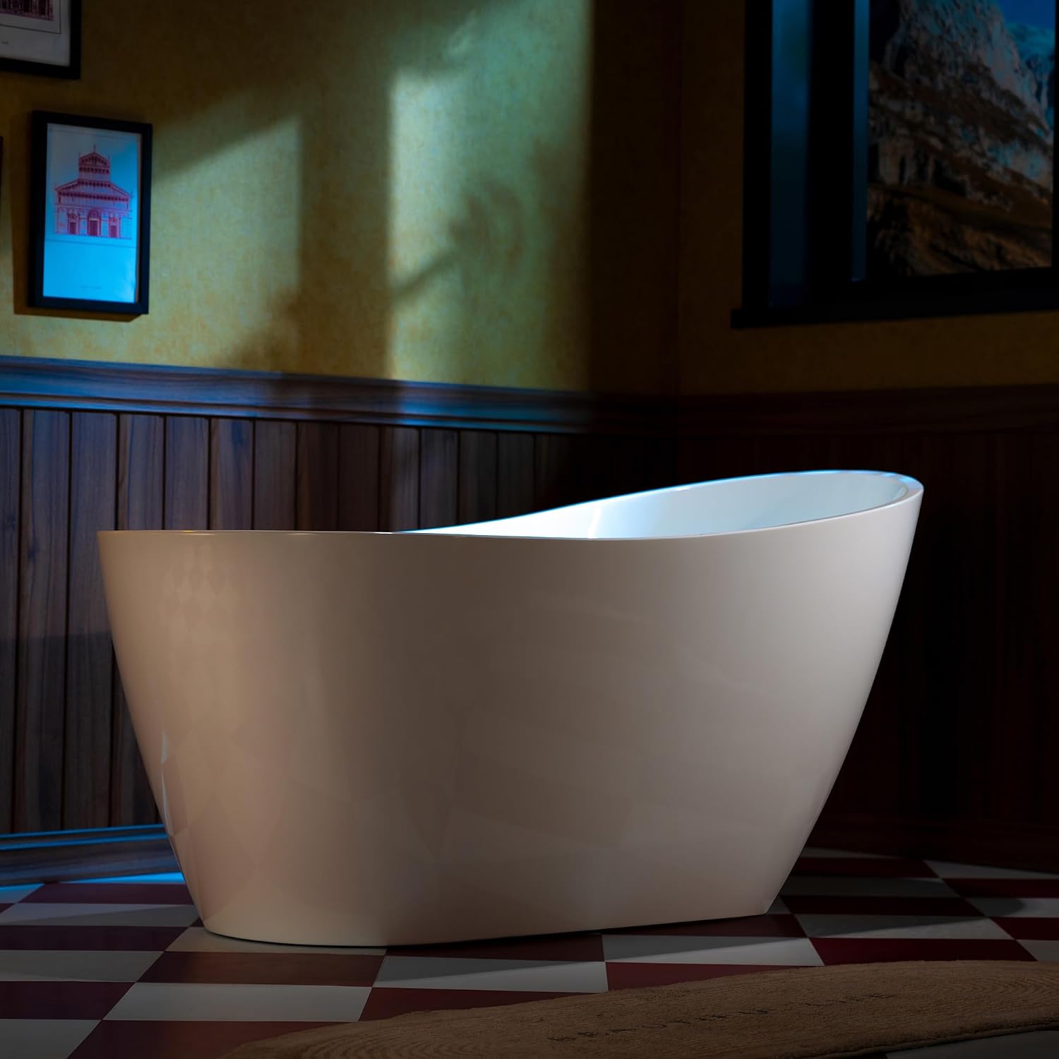WOODBRIDGE 59' Acrylic Freestanding Bathtub Contemporary Soaking White Tub with Chrome Overflow and Drain,White