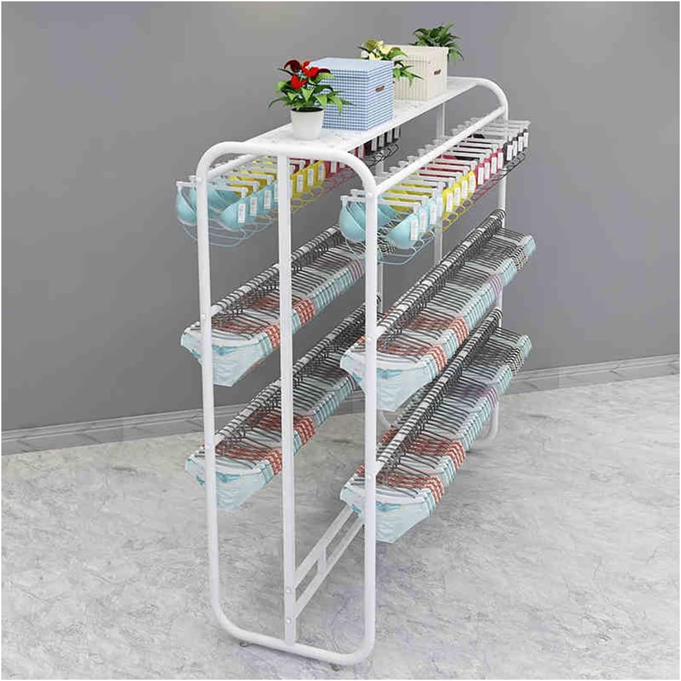 Retail Lingerie Display Stand,Floor Standing Organizer Mall Retail Stores,Freestanding Underwear Panty Rack for Bra Shorts Jewelry(White,L-150CM)