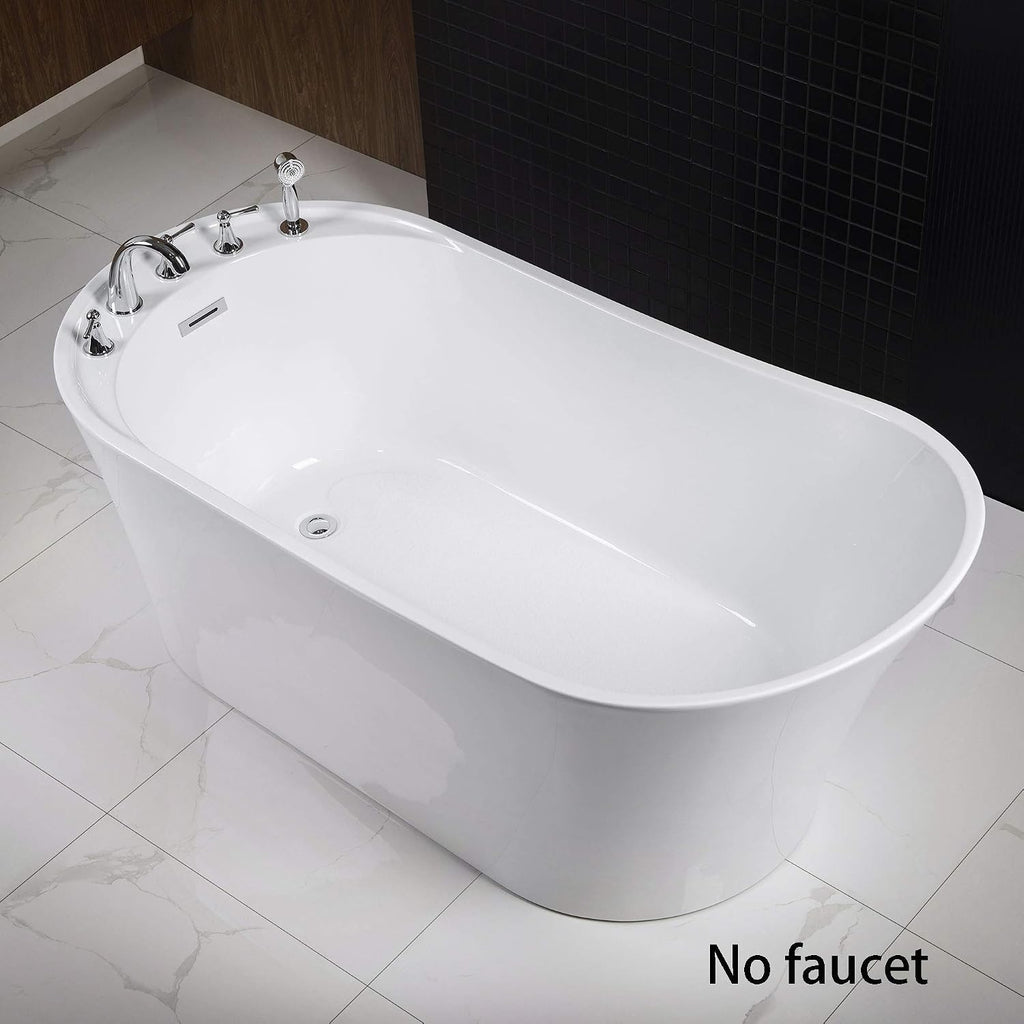 WOODBRIDGE 59' Acrylic Freestanding Bathtub Contemporary Soaking Tub with Chrome Overflow and Drain BTA0083-C,White