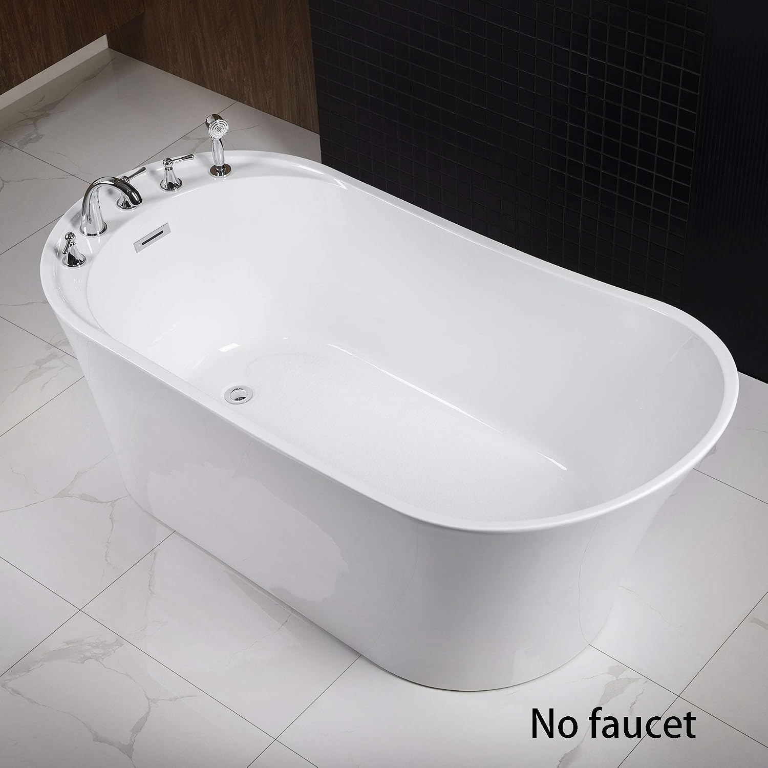 WOODBRIDGE 59' Acrylic Freestanding Bathtub Contemporary Soaking Tub with Chrome Overflow and Drain BTA0083-C,White