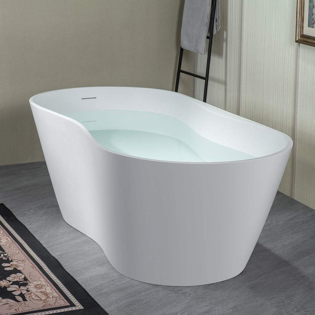 WOODBRIDGE 71' L x 31-1/2' W Luxury Contemporary Solid Surface Stone Resin Freestanding Bathtub in Matte White