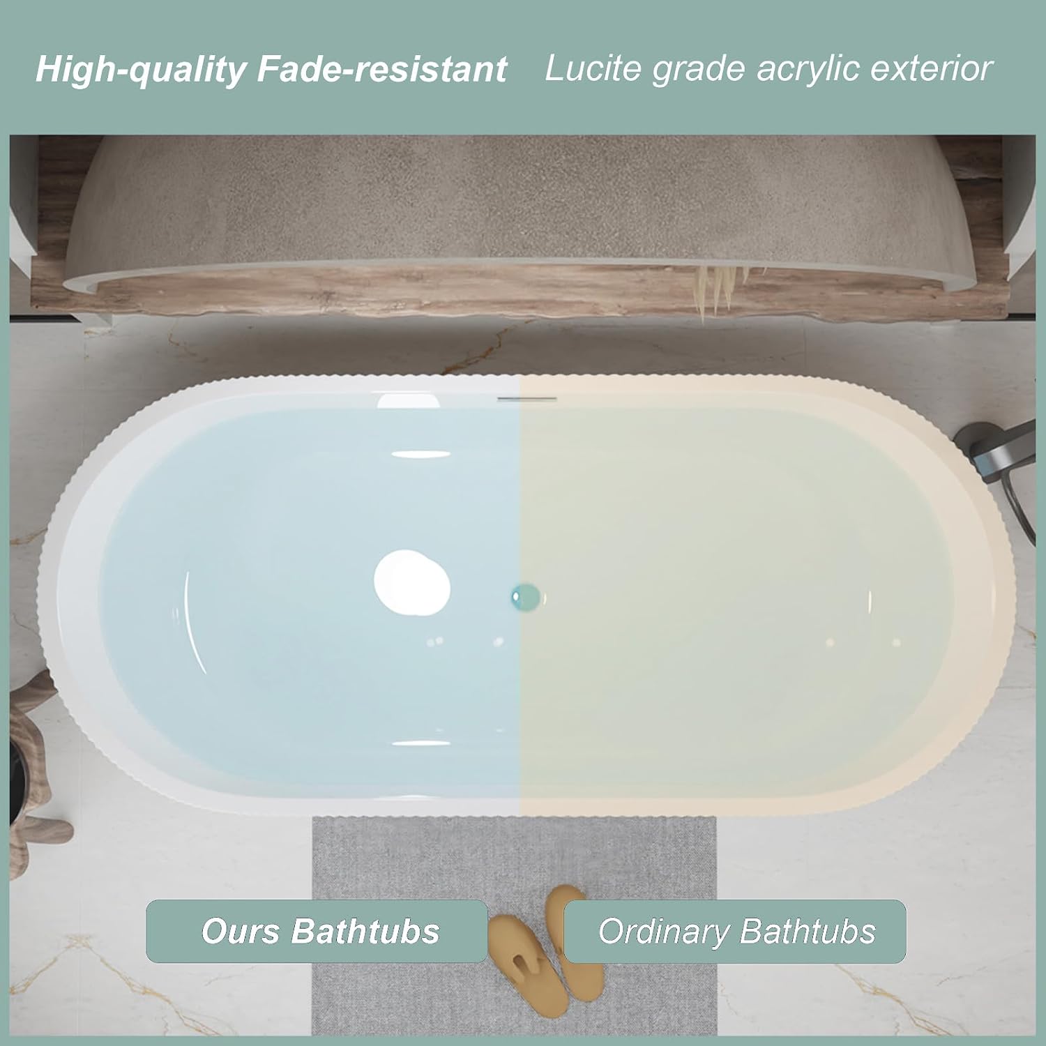 59' Acrylic Bath Tub Glossy White Linear Freestanding Bathtub Modern 55 Gal Stand Alone Soaking Tub with Pop-Up Chrome Drain & Overflow for Indoor Bathing