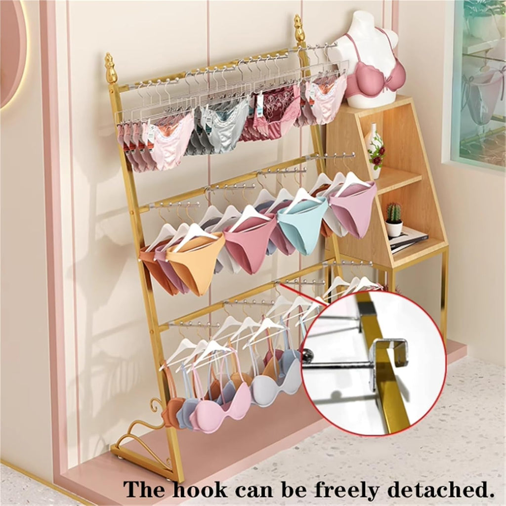 Commercial Lingerie Garment Rack, Metal, Underwear Sock Display Stand with Hooks, Retail Organizer Clothes Rod, for Bras, Shorts, Socks, Hats, 60/80/100/120cm(Black,80 * 35 * 130cm)