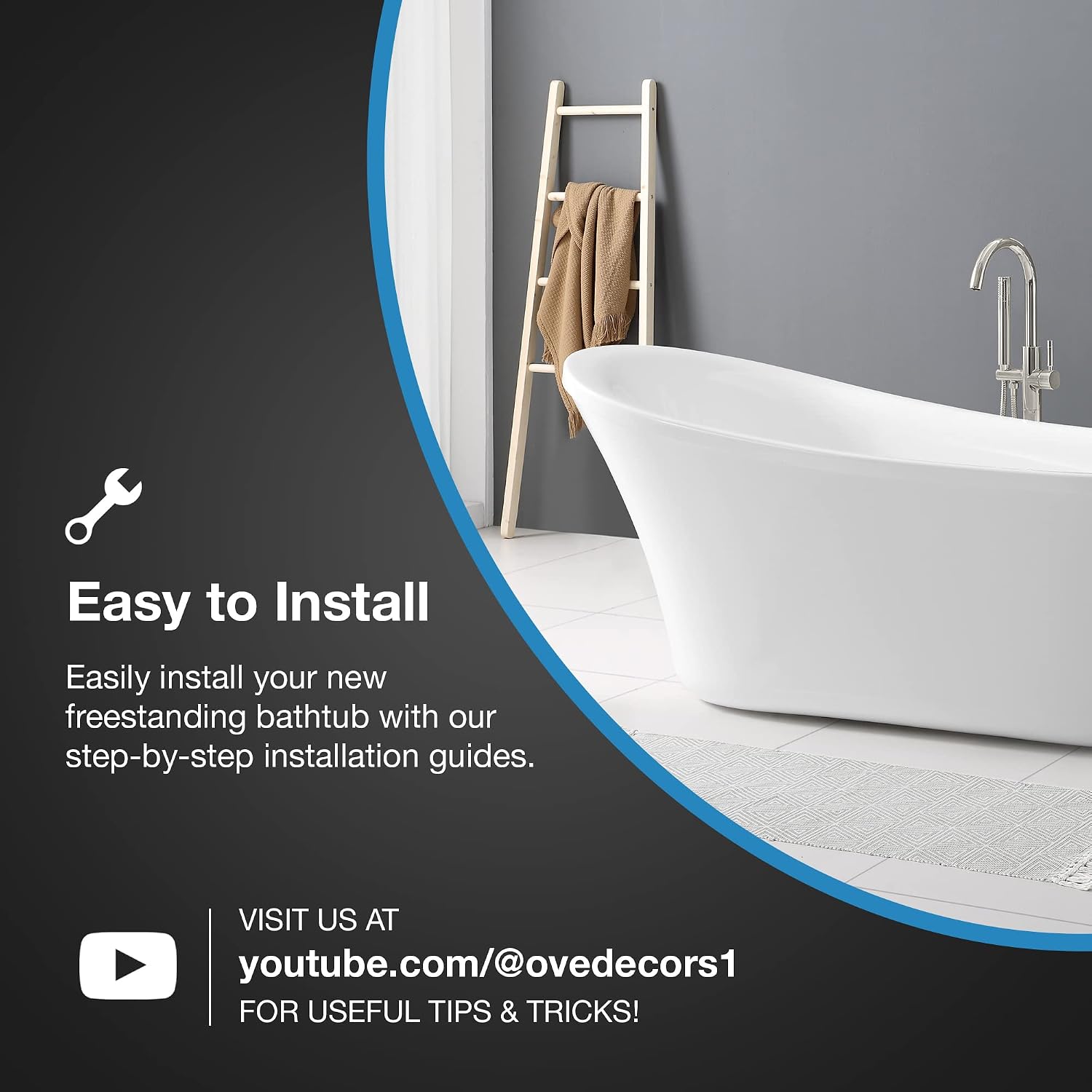 OVE Decors Skylar 34.25-in W x 71-in L Gloss White Acrylic Oval In Rectangle Front Center Drain