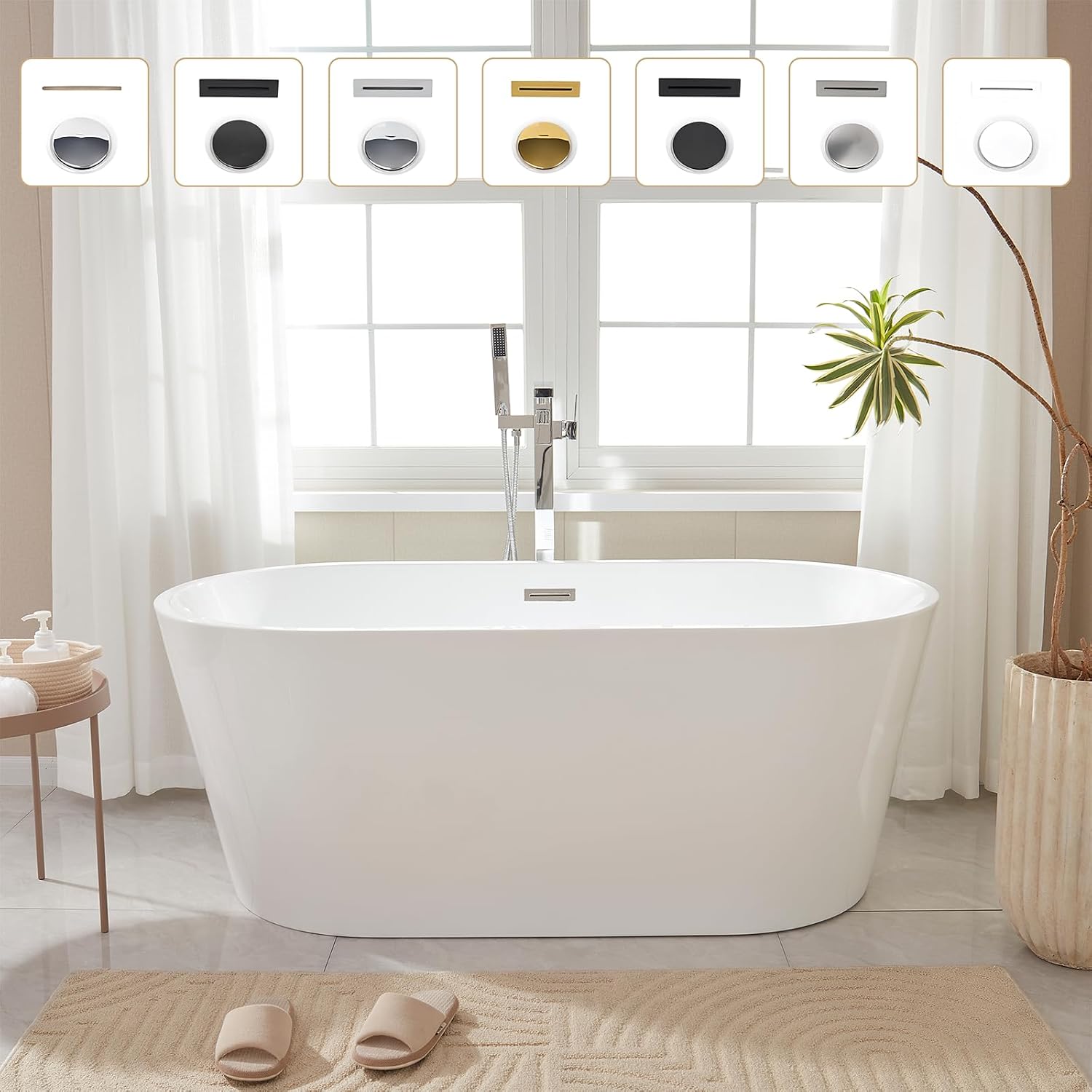 Vanity Art 54' x 30' Acrylic Freestanding Bathtub | Modern Stand Alone Soaking Tub with Overflow and Pop-up Drain, UPC Certified VA6815-XS-IO