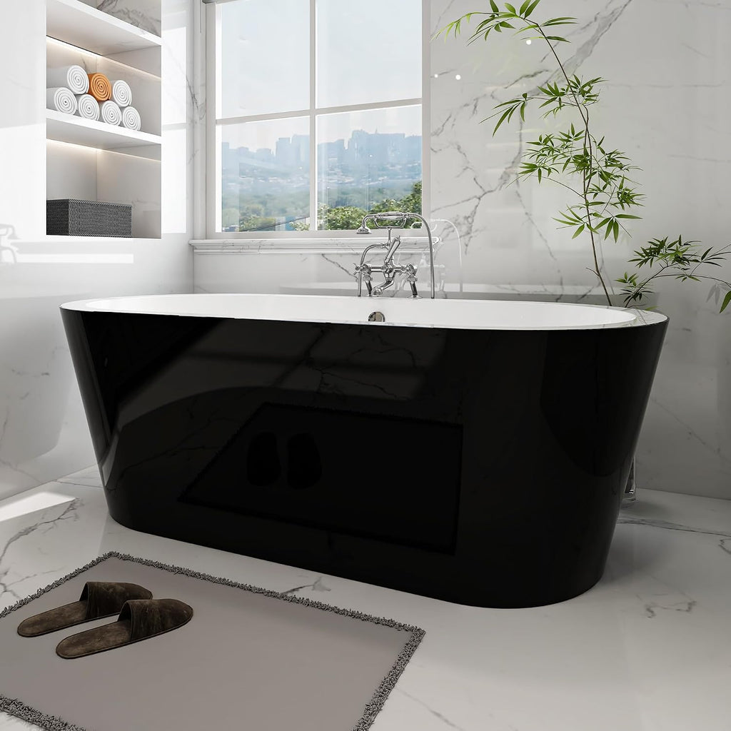 HomeBeyond 68 Inch Black Freestanding Bathtub | Acrylic Free Standing Soaking Tub, Morden Bathroom Stand Alone Tub Suitable for 1-2 Person Bathing